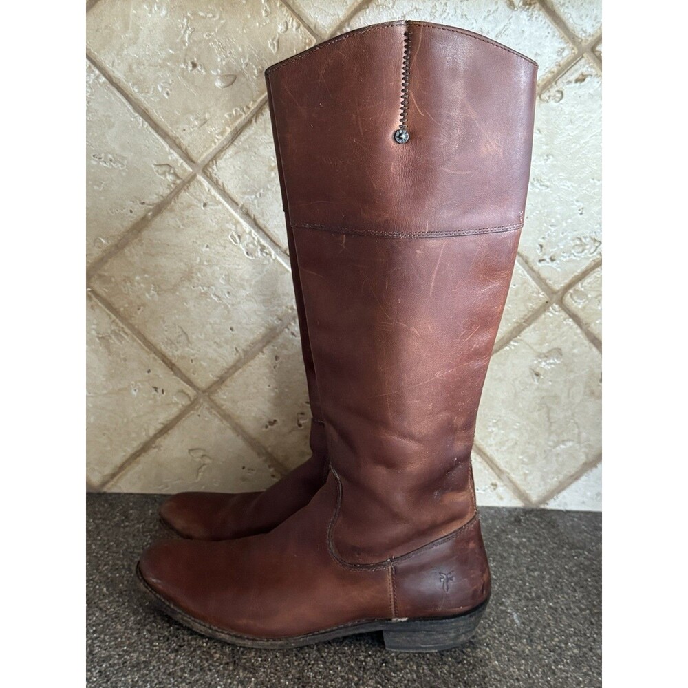 FRYE Riding Zip Up Boots Genuine Leather Long Equestrian Boots Cognac Women's 8